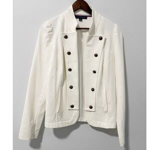 Tommy Hilfiger Military Blazer Women Size M White Band Jacket Drummer Boy